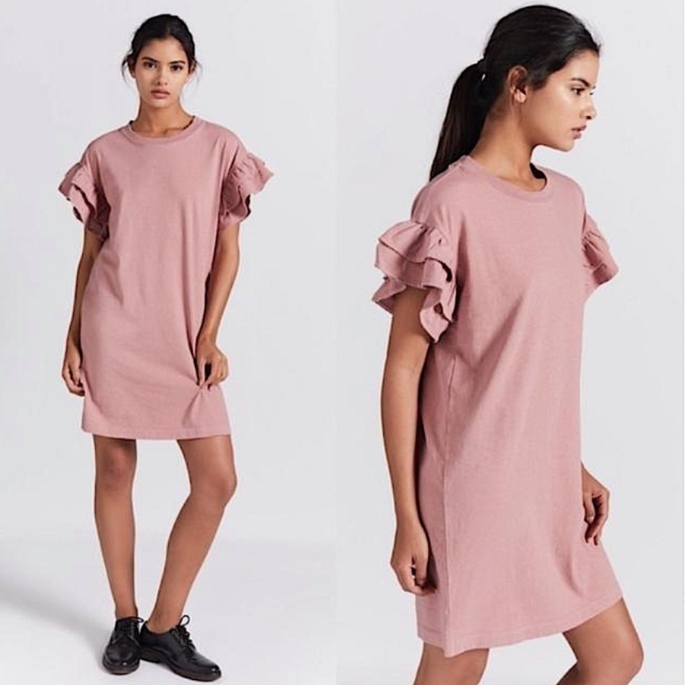 CURRENT ELLIOTT Pink Nectar The Carina Cotton ruffle sleeves Casual Dress size 0
